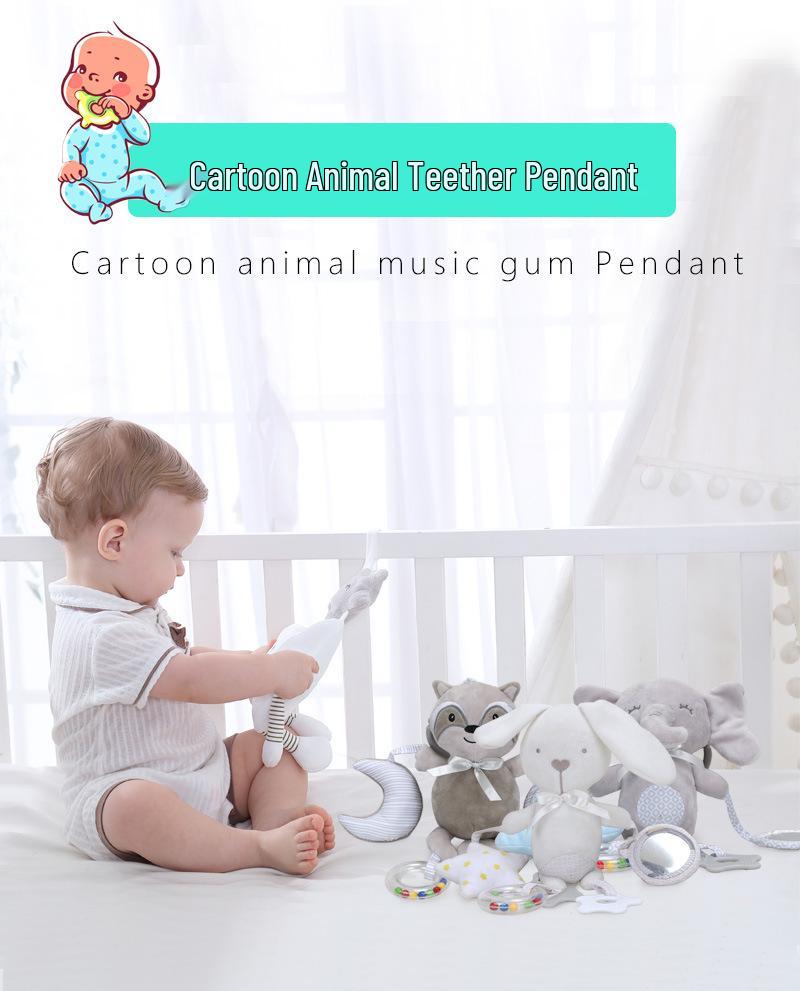 Baby Plush Animal Teether with Music, Jingling Sound, and Mirrored Crib Pendant