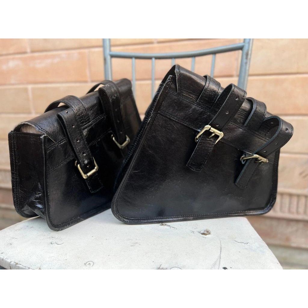 Bag Leather Motorcycle Combo Goat Black Saddle Tool Panniers Pouch Side Genuine