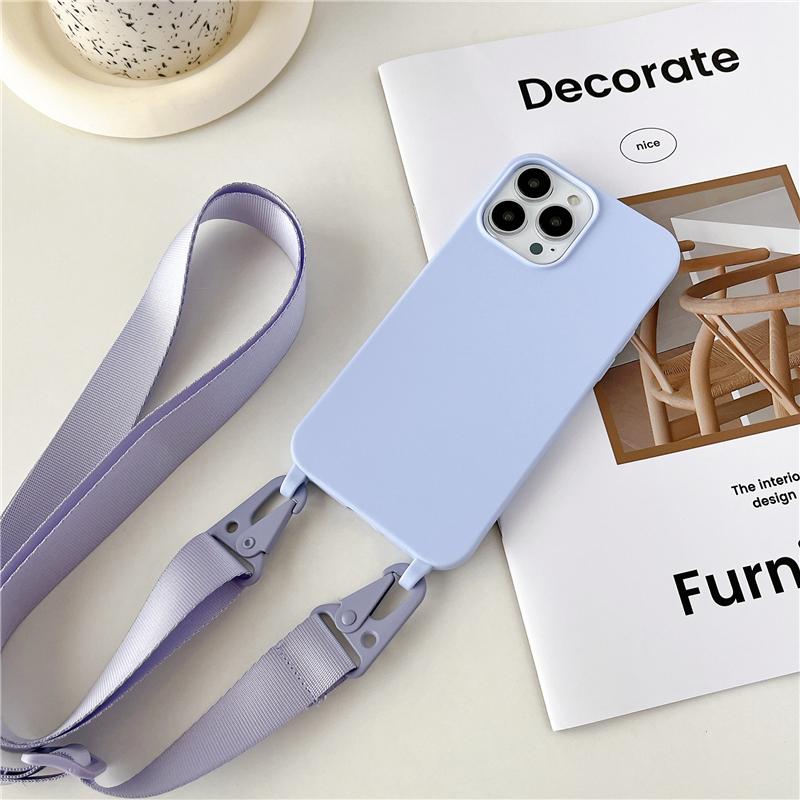 Crossbody Lanyard Matte Silicone Soft Case For iPhone 15 Pro Max 14 13 12 11 XR XS X 7 8 Plus Necklace Strap Shockproof Cover