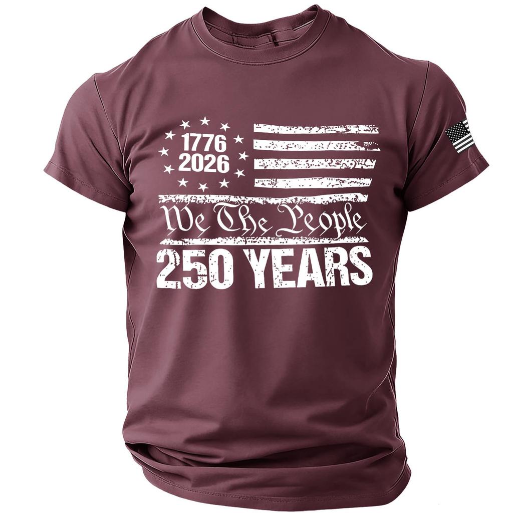 Mens Short Sleeve Crew Neck T Shirt with We The People 250 Years 1776 2026 Flag Graphic Print Casual Fit Top