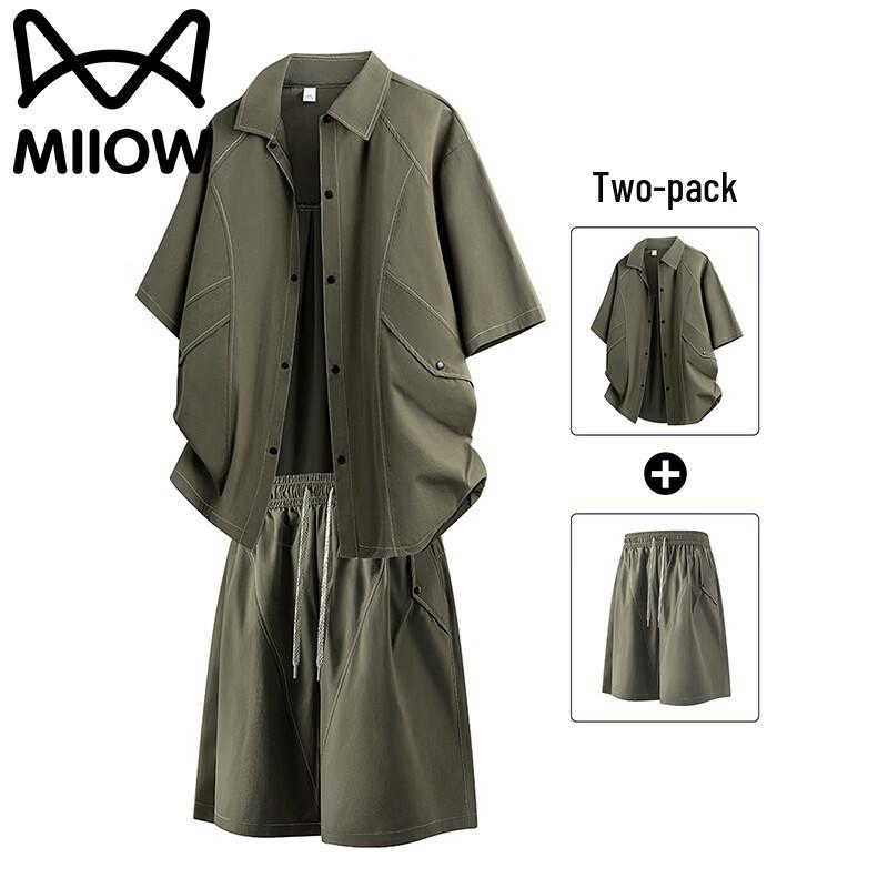 MiiOW Men s Casual Short Sleeve Shirt & Shorts Set 4XL