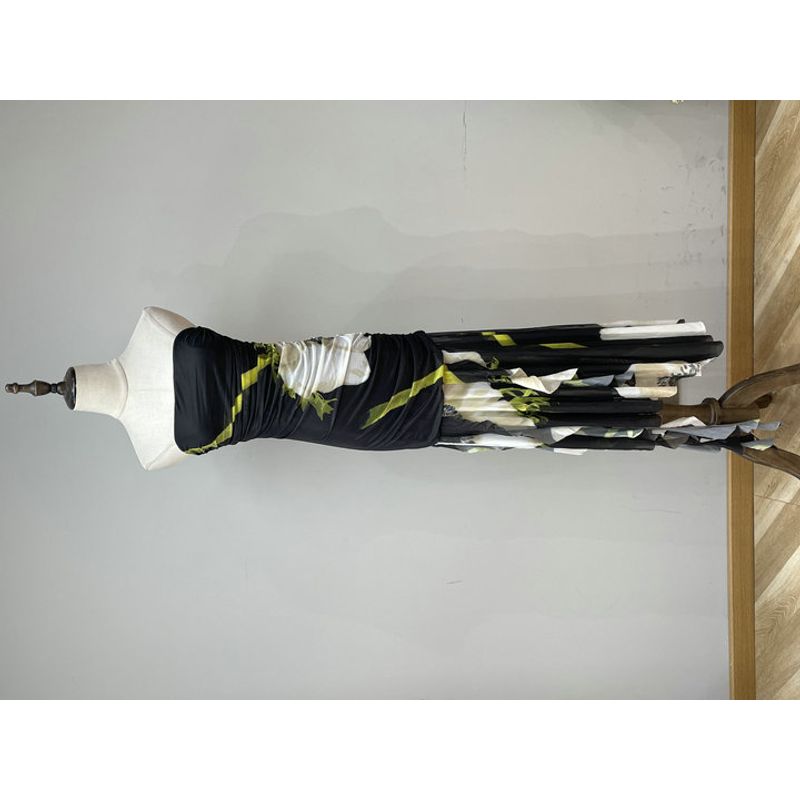 

European and American Gyaru Hot Mom Phantom Flower Language Black Mesh Material Print Tube Top Irregular Dress Long dress Figure color S