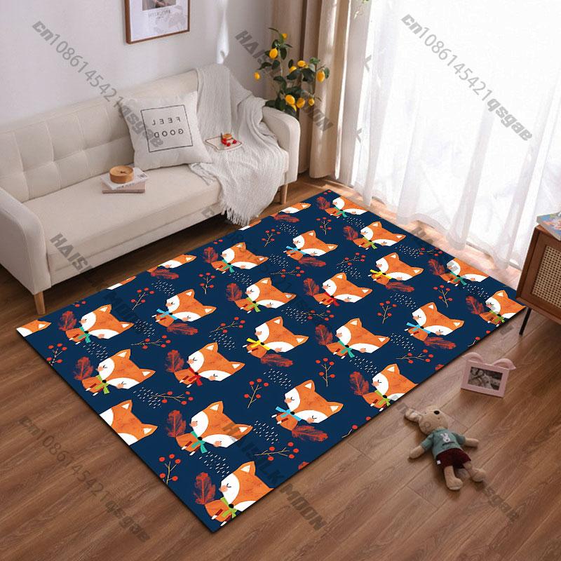 Cute Foxes with Colorful Scarves Carpet Yoga Living Room Room Decor Children's Crawling Mat Doormat Area Rug Games Mat