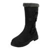 Women's Fashionable Casual Fleece Lined Thick Warm Versatile Everyday Mid Calf Boots Leather Boots for Women Mid Calf