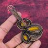 Tiger's Eye Gemstone Pendant Copper Wire Wrapped Jewelry Handmade Guitar Pendant