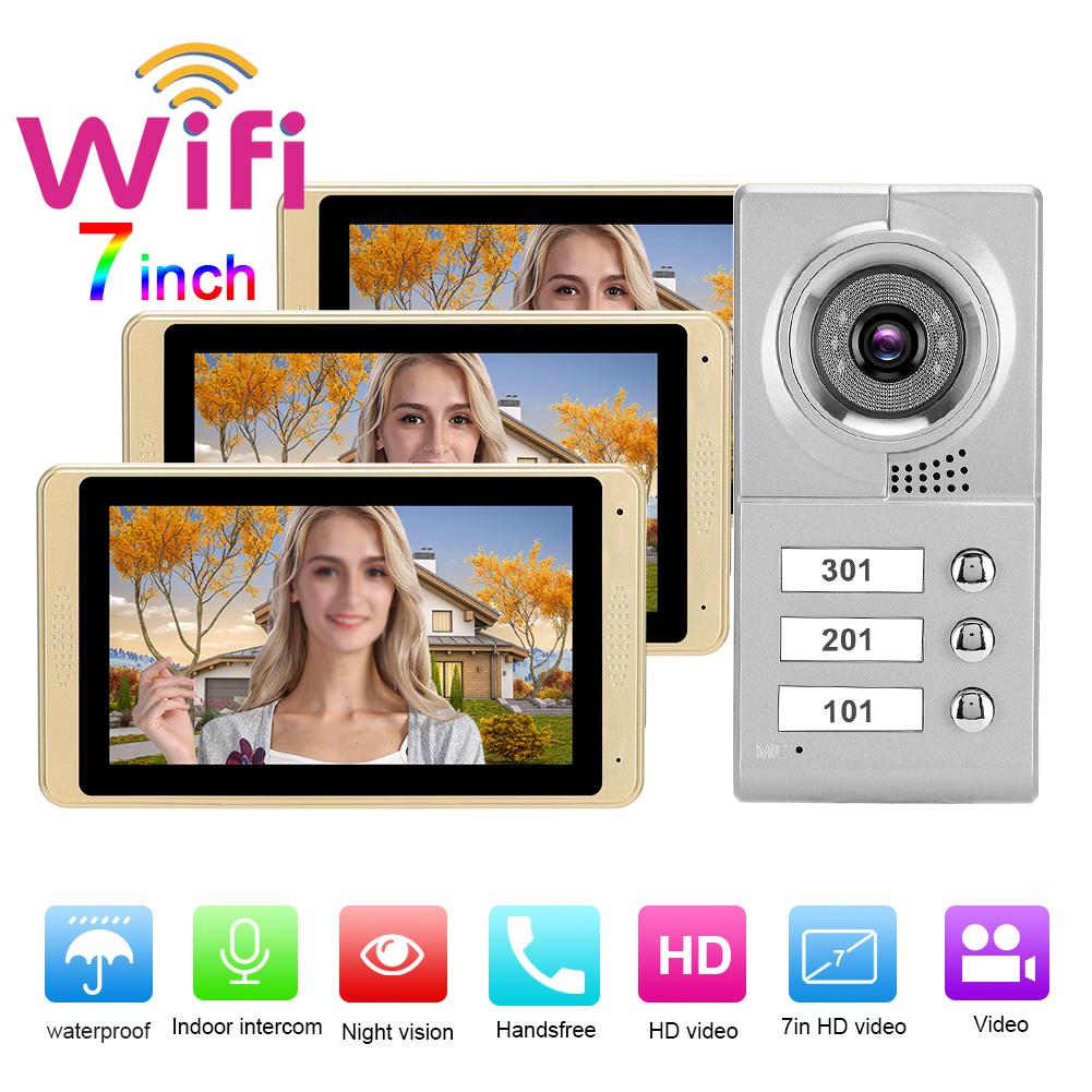 7in 720P WIFI Touch Screen Intercom 3 Monitors Doorbell