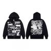 Vintage American Style Hooded Sweatshirt Set Loose Fit Winter Fleece Graphic Print Streetwear Youth