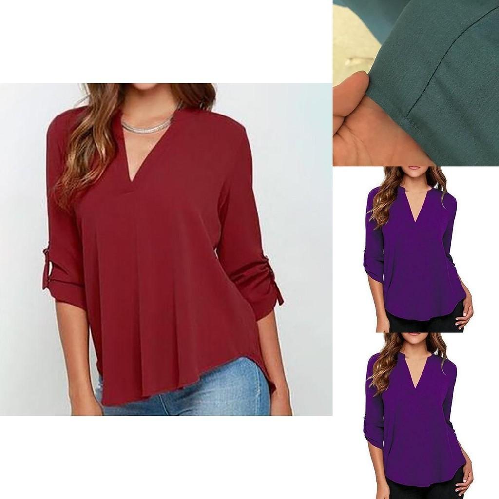 Stylish Women's Casual Long Sleeve V-neck T-shirt Pullover Tunic Blouse Options