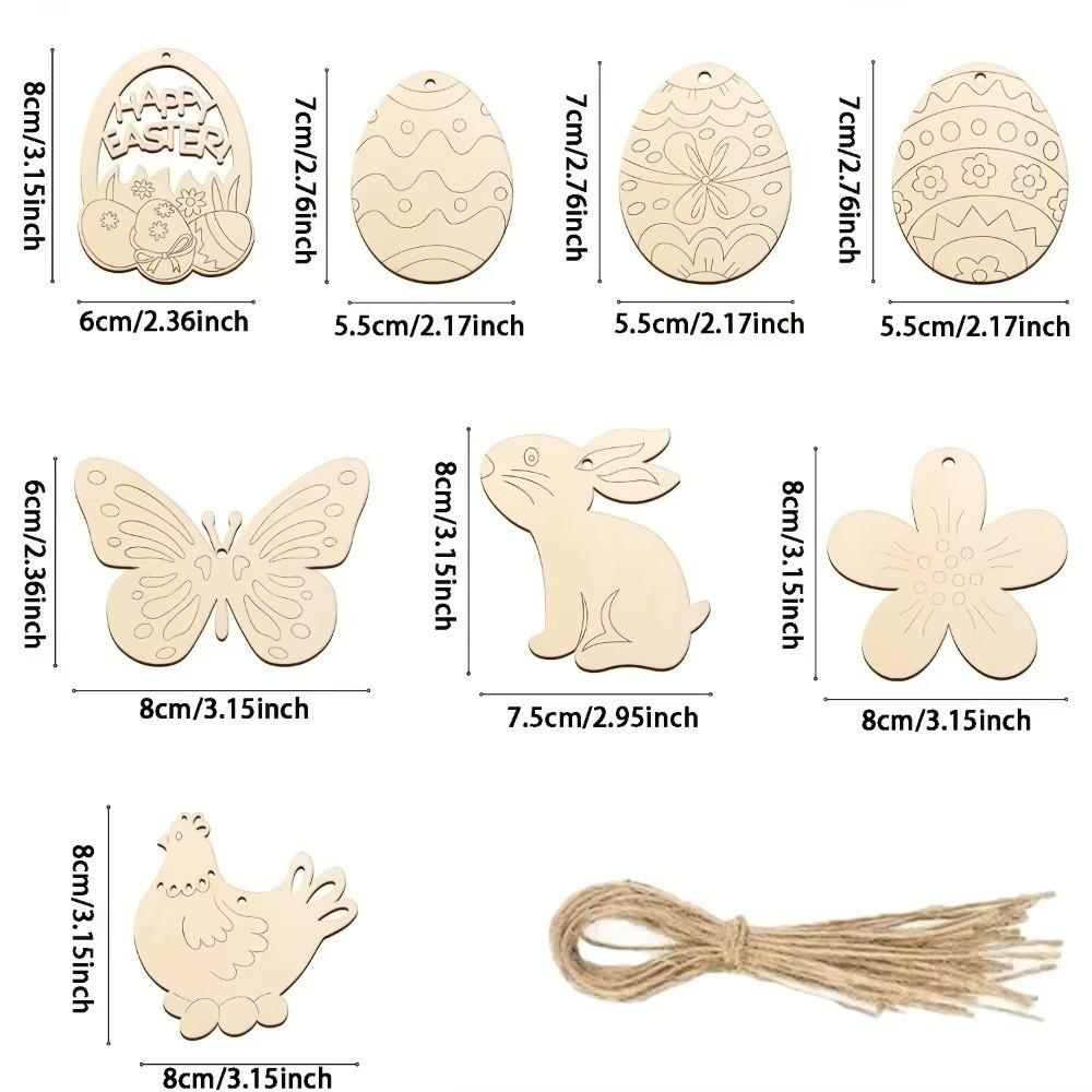 8 Pieces Blank Wooden Easter Egg Graffiti Painting Toy Easter Painted Crafts  Hanging Ornament
