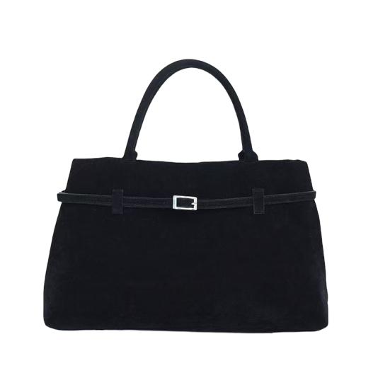 Damen Handtasche aus Wildlederimitat im Vintage-Stil, mattierte Oberfläche, große Kapazität, Gürteldekor