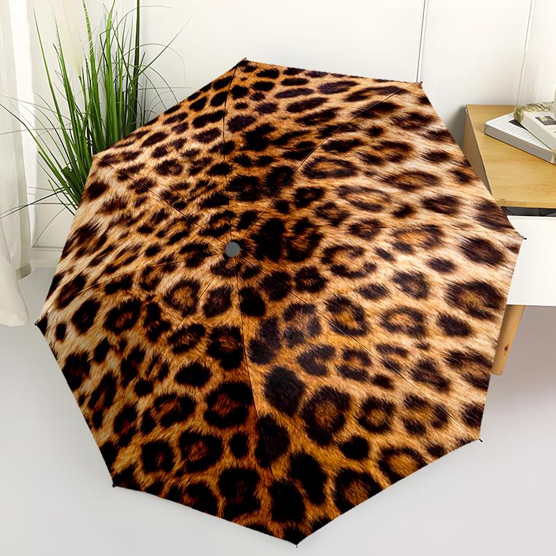 1pc Colorful Leopard Print Pattern Umbrella Portable Folding Umbrella Iron Frame Hole Bone Structure Outdoor Home Umbrella