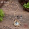 New enamel flower stud earrings pendant set, fashionable and high-end women's versatile flower necklace