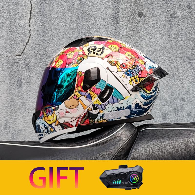 ORZ Motorcycle Helmet Modular Flip Helmet Dual Lens Full Helmet Comes with Bluetooth Earphones Model 103