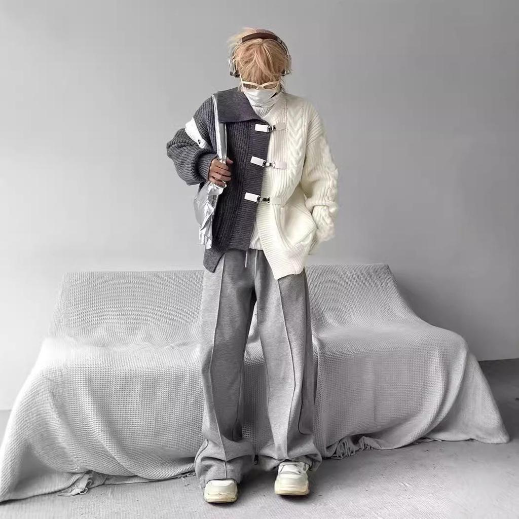 Neue hochwertige Strickjacke mit Kontrastnähten für Herren – lockerer, warmer Strickpullover für Herbst/Winter