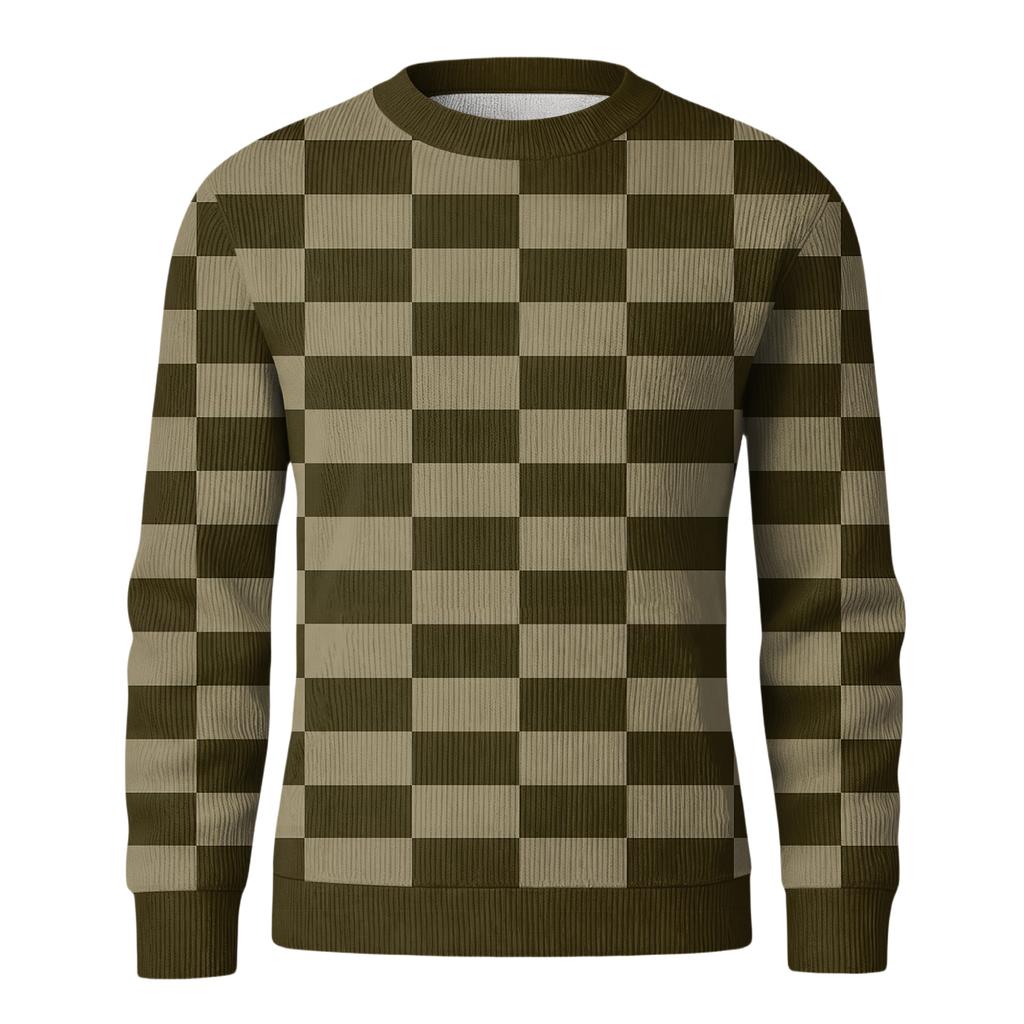 Męski sweter z okrągłym dekoltem, długim rękawem i prążkowanej dzianiny