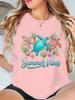Colorful Sea Turtles Seashell Starfish Summer Vibes Ocean Graphic Womens T Shirt Short Sleeve Crew Neck Casual Ladies Tee Tops