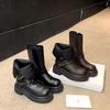 Maillard platform boots women's European and American style knight boots metal buckle round head black leather medium boots