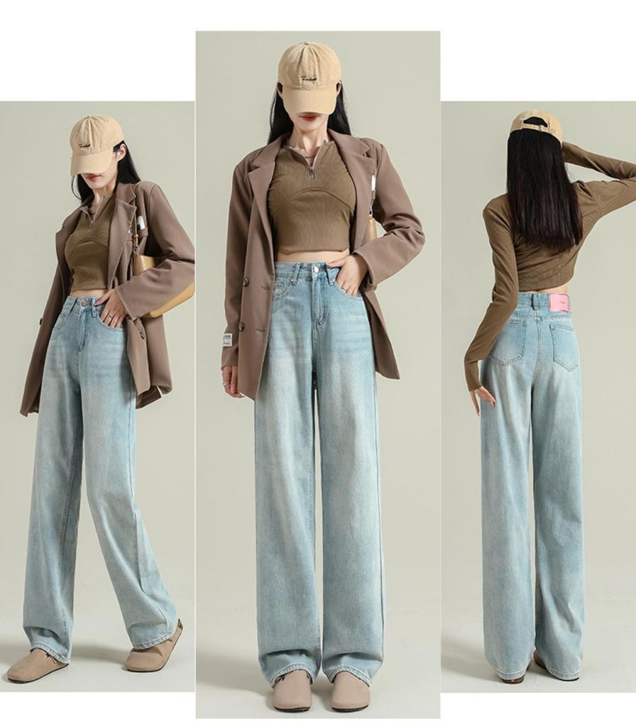 JINJUDUO Loose Fit Wide Leg Denim Plus High Baggy Size 2XL Women's Jeans, Size, Waist, Pants, Casual, Stylish, Slimming, Spring, Summer, Autumn,