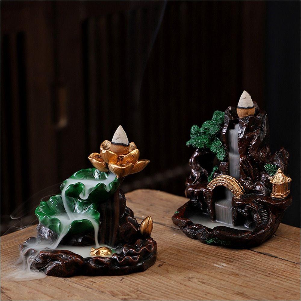 Resin Backflow Incense Burner Mountains River Waterfall Design Waterfall Incense Holder Sandalwood Stand Fragrance Holder