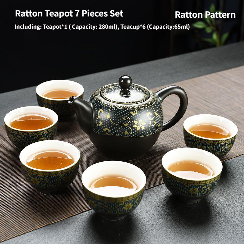 Chinese Style Kung Fu Ceramic Teapot, Teacups, Jug and Filter Set, Hand-Grap Pot, Drinkware Gaiwan, High Quality, Elegant Black