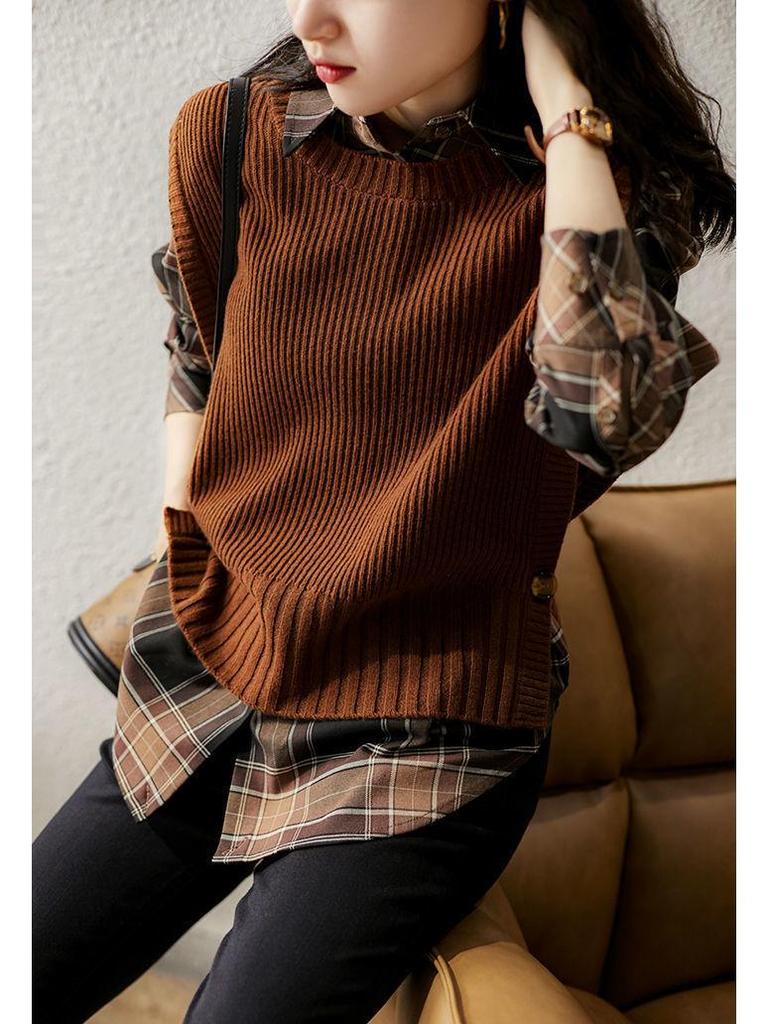 Women's Slim Fashion Round Neck Buttoned Knitted Vest - Anti-Pilling, Solid Color (Spring/Autumn 2022)