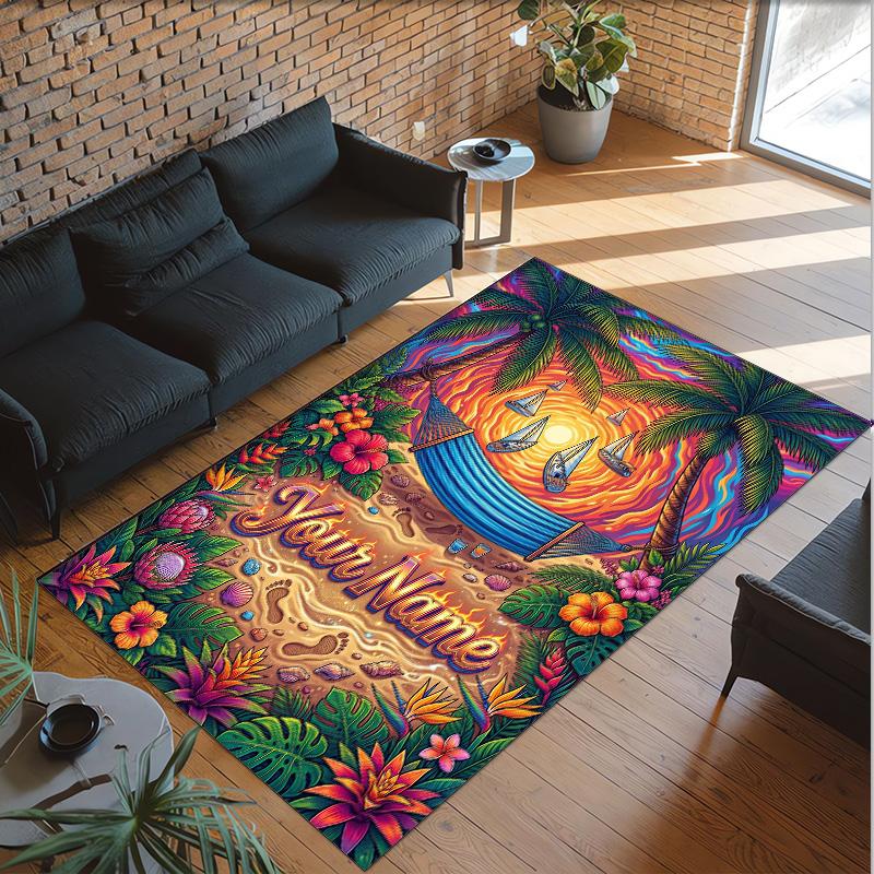 Mermaid Theme Crystal Velvet Floor Rug Personalized Custom Name Text Warm Carpet Home Decoration