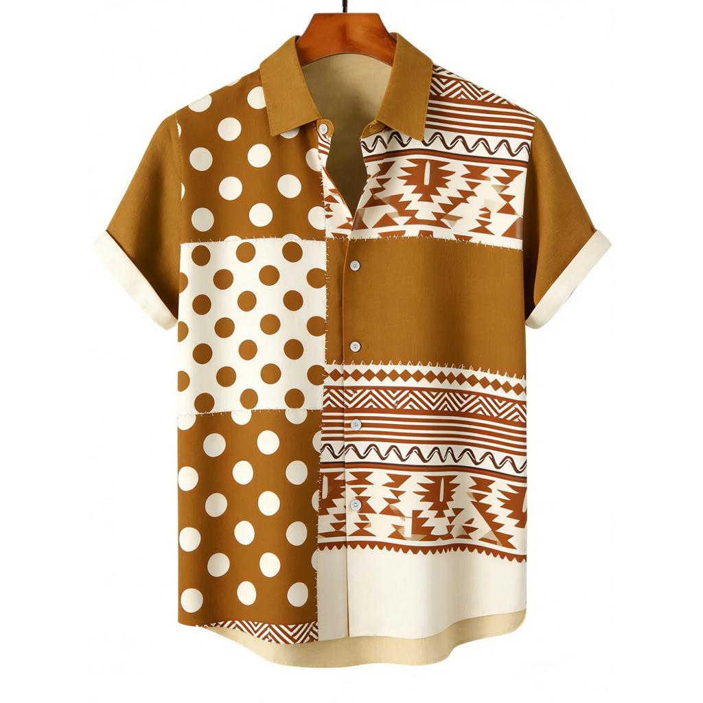 2026 Men's Summer Retro Linen Short Sleeve Lapel Shirt Indian Pattern 3D Print Hawaiian Outdoor Casual Clothes Men's Tops