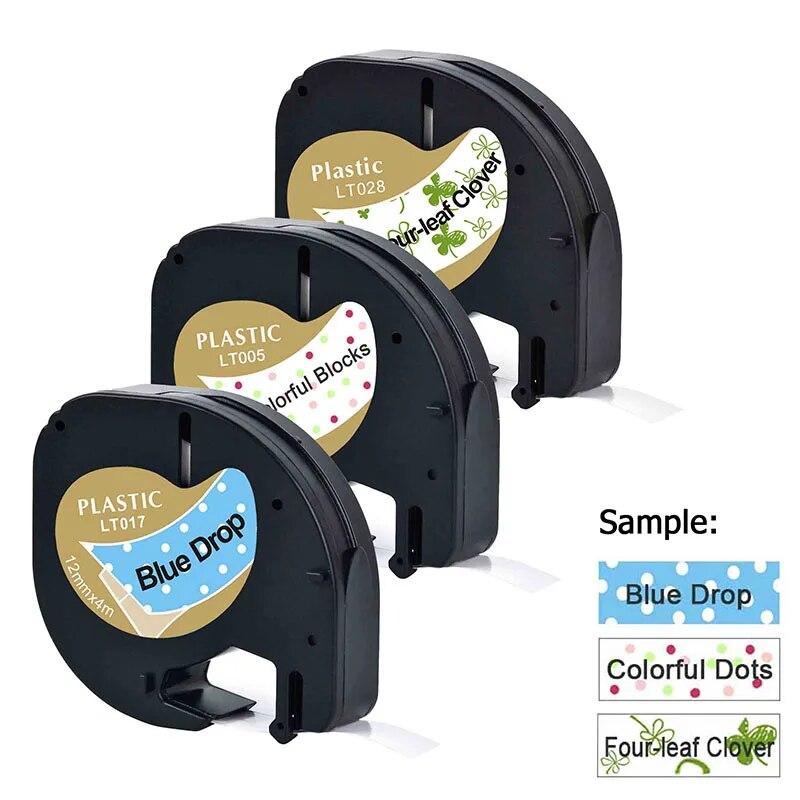 3stk 91201 91331 12267 etiketttape plast og papir kompatibel for LT-100H dymo etikettskriver 12mm dymo letratag 18769 91200