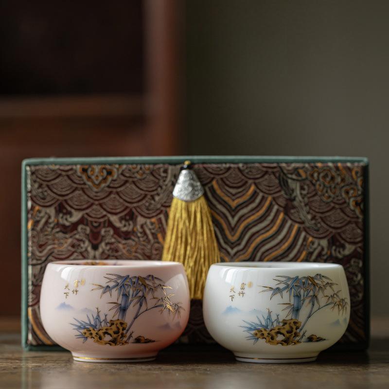 Nefritová čajová miska ze suetu Ručně vyráběné japonské keramické čajové misky Porcelánová ochutnávací čajová souprava pro domácnost Čínské kung-fu čajové nádobí Mistrovské šálky Dárková krabička