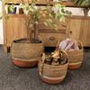 Straw & Seagrass Large Baskets – Natural & Orange- Set of 3