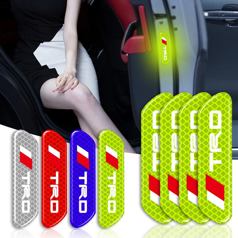4PCS Car Door Safety Warning Reflective Mark 3D Sticker Car Accessories for Toyota GR Trd Camry Corolla Yaris Chr Auris Avensis T25