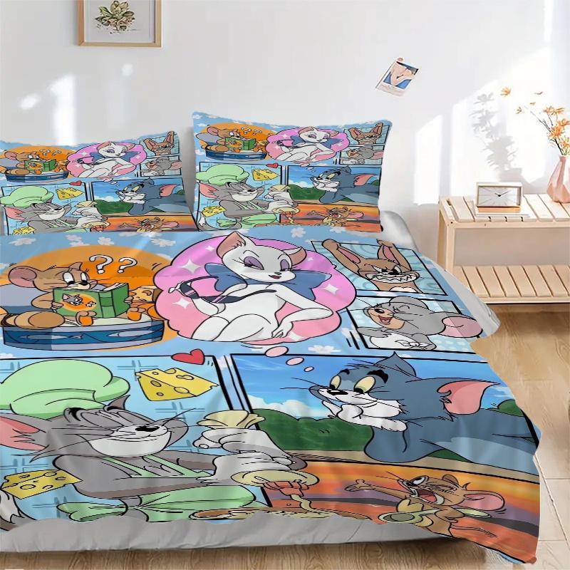 

3pcs Chef Tom & Jerry Print Cover Set Ultra Soft, Breathable, and Comfortable Bedding with Stylish Design for Bedroom and Guest Room Decor 1 Cover and 135x200cm
