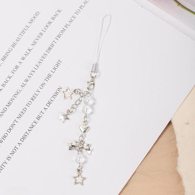 Breloc Argintiu Stea cu Fundă Stil Japonez & Coreean pentru Telefon – Design Dulce și Versatil