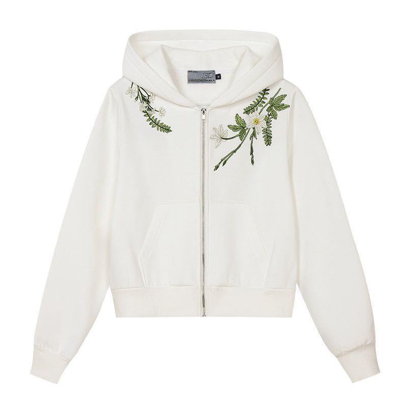 HACR's Harshandcruel New Chinese Style Florals Garland Embroidery Short Girls Hooded Cardigan Sweater