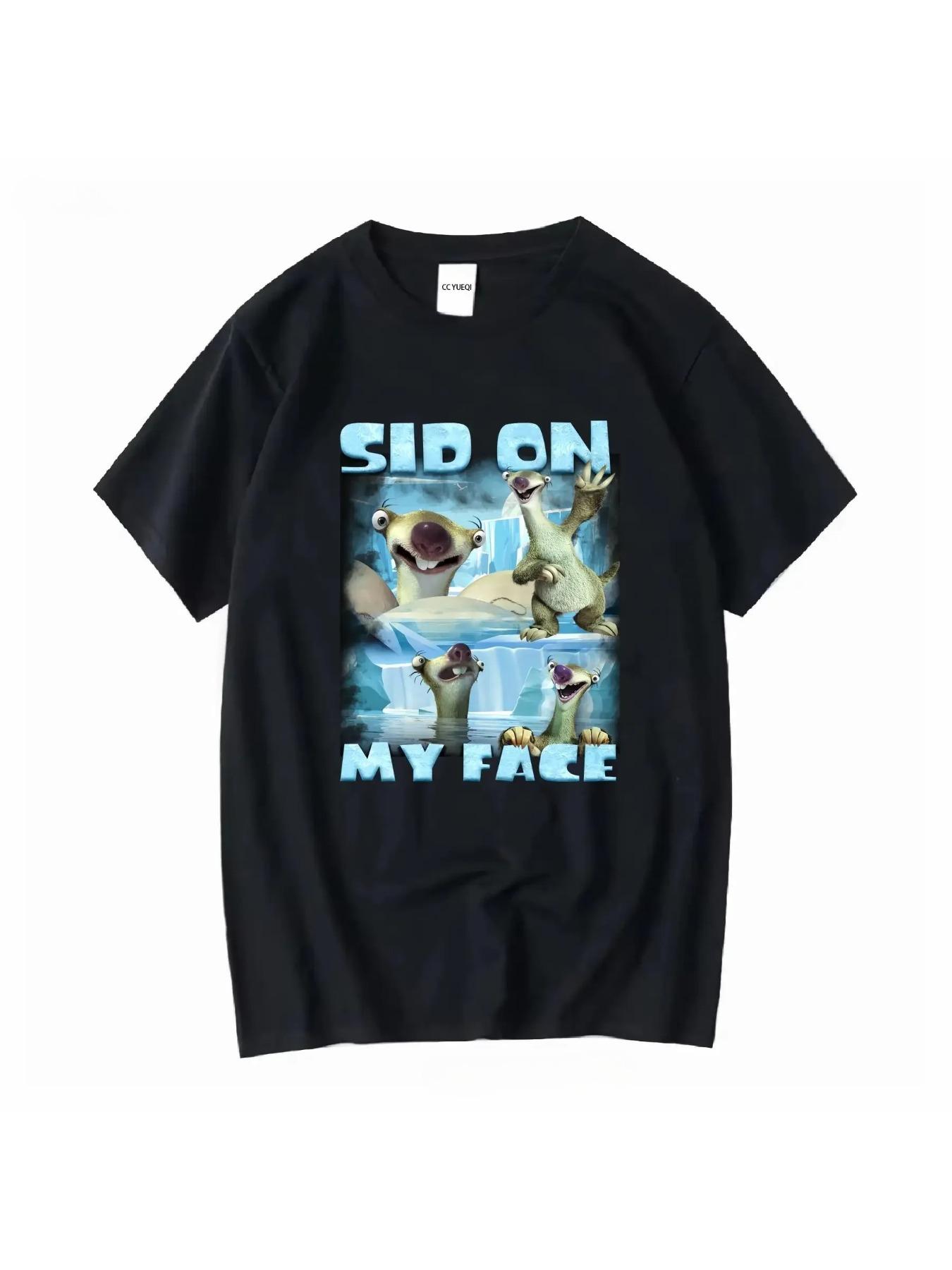 Sid on My Face T Shirt Ice Age Funny Meme Lmao Viral Vintage Washed Versatile Soft Fashion Stylish  Oversized T Shirt S