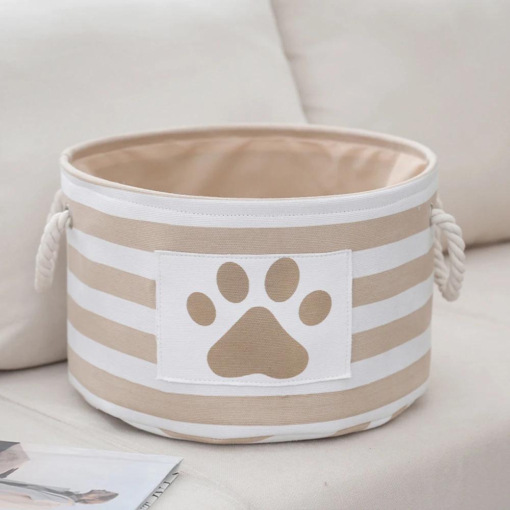 Cesto Tondo per Giocattoli da Cane con Artigli a Strisce Scatola Contenitore per Vestiti con Manico Articoli per Animali Domestici