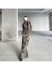 2024 Spring/Summer Women's Mesh Print High Neck Slim Dress