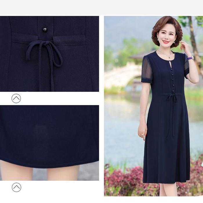 Mid-length L-XXXXXL Women's Summer Dress Chiffon Veil  Round Neck Short Sleeve Solid Color Daily Wear