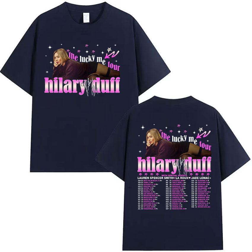 Hilary Duff The Lucky Me Tour 2026 Print T-shirt Unisex Dames Pop Fans Mode Korte Mouw T-shirt 100% Katoen T-shirts Streetwear