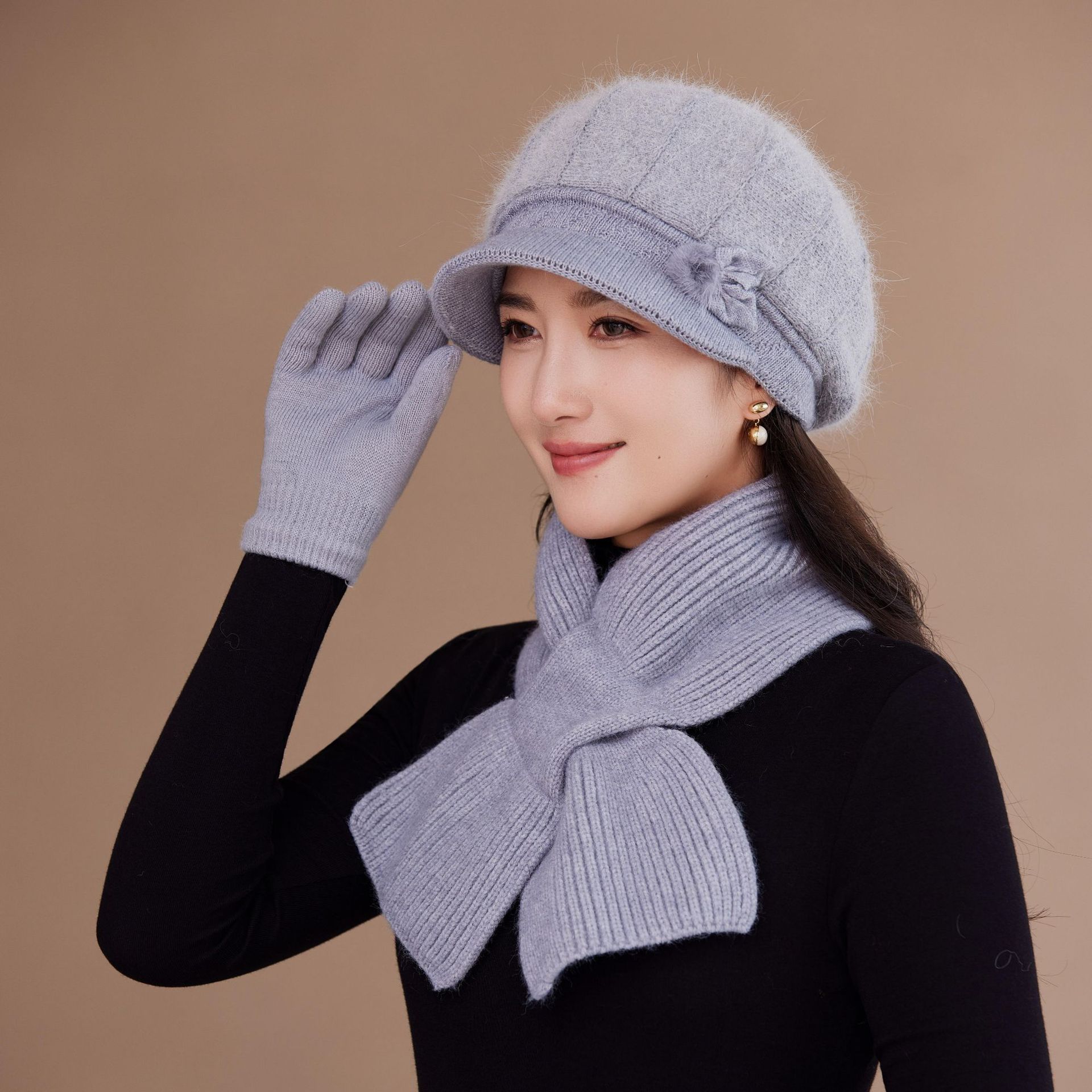 

Шерстяные шапки для людей среднего и пожилого возраста на осень и зиму, шапки из кроличьего меха, модные мамины шапки, женские бархатные утолщенные вязаные шапки one size