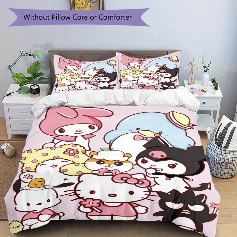 3pcs Hanamaruobake & Friends Sanrio Bedding Set - Includes Quilt Cover and Pillowcases, Suitable for All Seasons, Machine Washable - Ideal G