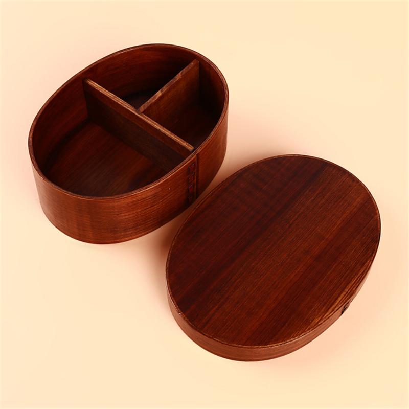 Japanese Style Bento Boxes 1 Layer 3 Grids Wood Lunch Box Portable Picnic Kids Food Container Box