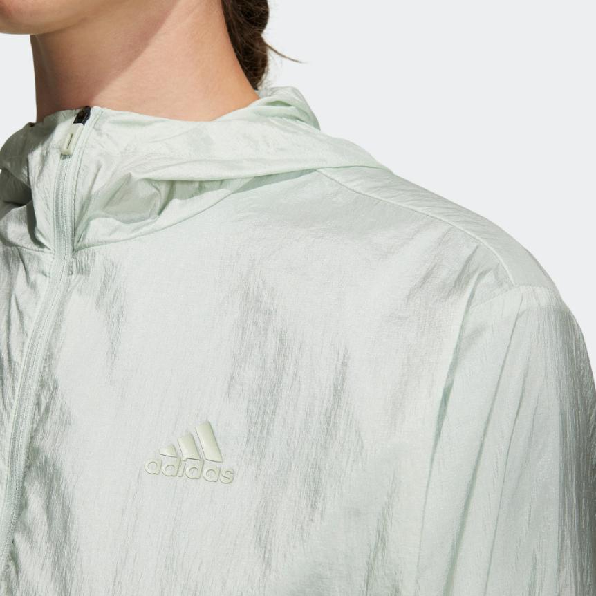 Adidas Essential Logo Print Sports Hooded Jacket Women Outerwear Aqua HR8399