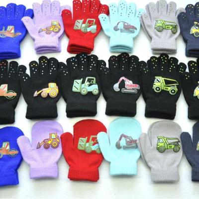 Winter Knitted Gloves for Kids 1to4 Years Old Warm Cute Construction Truck Pattern Wool Mittens Cycling Kids Gloves