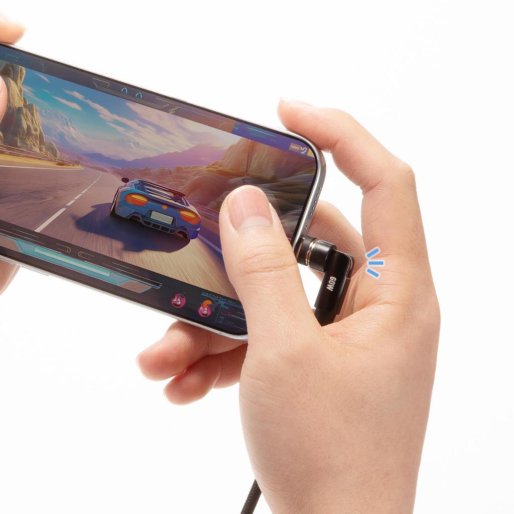 Sanwa Supply Magnetic Detachable Rotation Connector Load Nylon USB-Type-C Cable, (1m), 540° (One Side), Reduction, PD60W, Charging/Data Transfer,