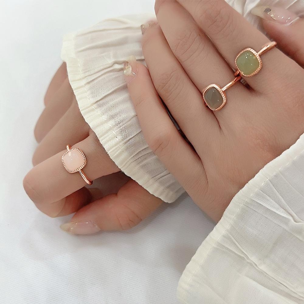 Three-dimensional Design Hetian Jade Square Open Ring Chinese Style Pattern Craft Light Luxury Women's Copper Zircon
