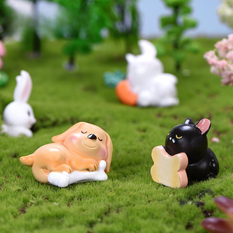 Adorable Resin Miniature Sleeping Animals Cute Pig Rabbit Cat Dog For Diy Fairy Garden