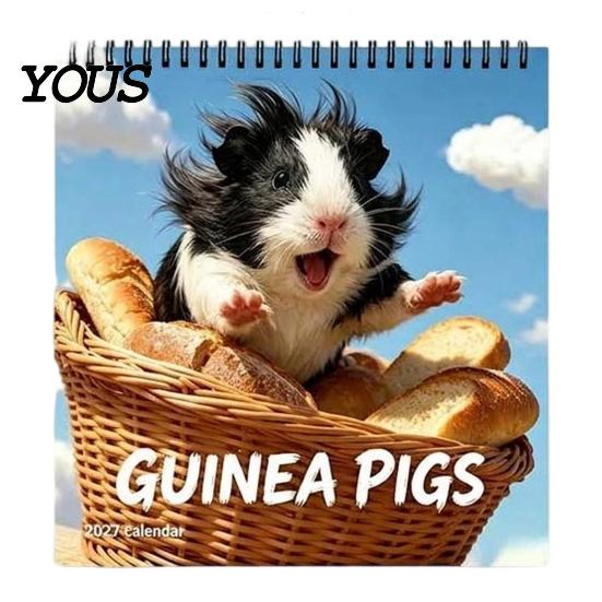 Daily Task Scheduling Book Guinea Pig Calendar 2027, 12-Month Cute Pet Wall Planner with Spiral Thick Paper Desk Binding, for Home Office, Gift Lovers