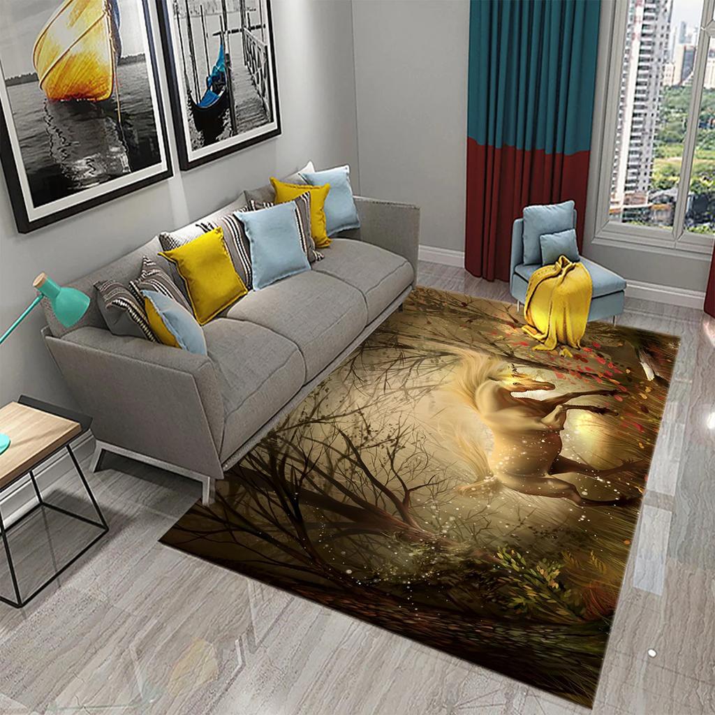 Cartoon Lovely Unicorn Print Carpet Kids Playroom Play Carpet Living Room Bedroom Bathroom Beautiful Non-slip Carpet Home Decor