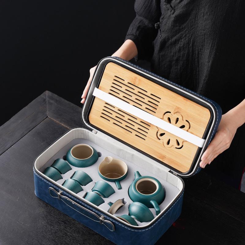 High-End Portable Ceramic Tea Set with Teapot, Teacups, and Tray for Household or Outdoor Use